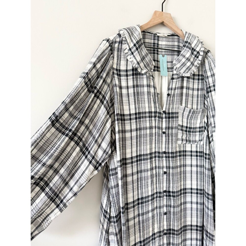 NWT Pilcro Anthropologie Keira Long Sleeve Black & White Plaid Shirt Dress - 2X - Picture 4 of 9